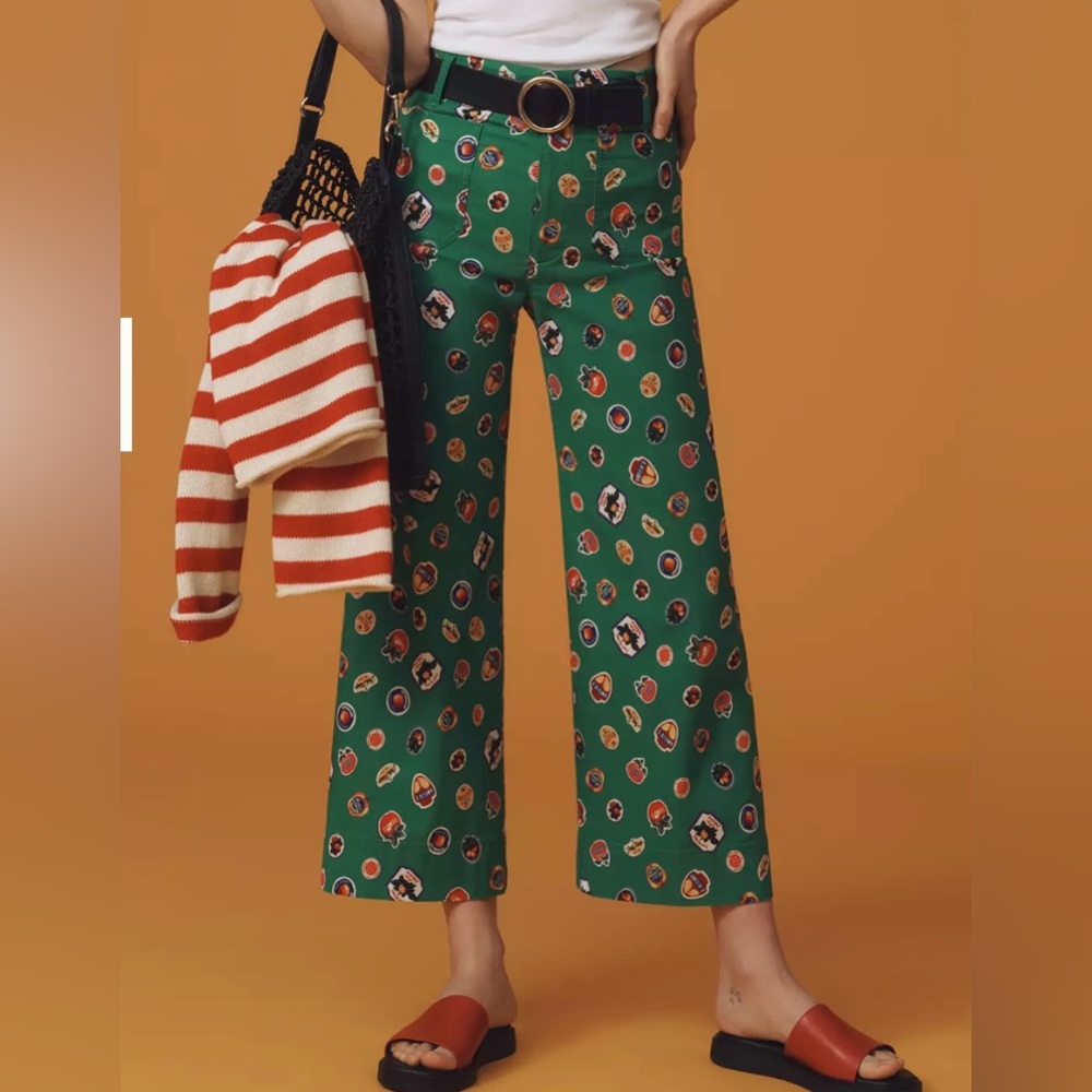 Anthropologie x Maeve Colette Green Wide Leg Pants
